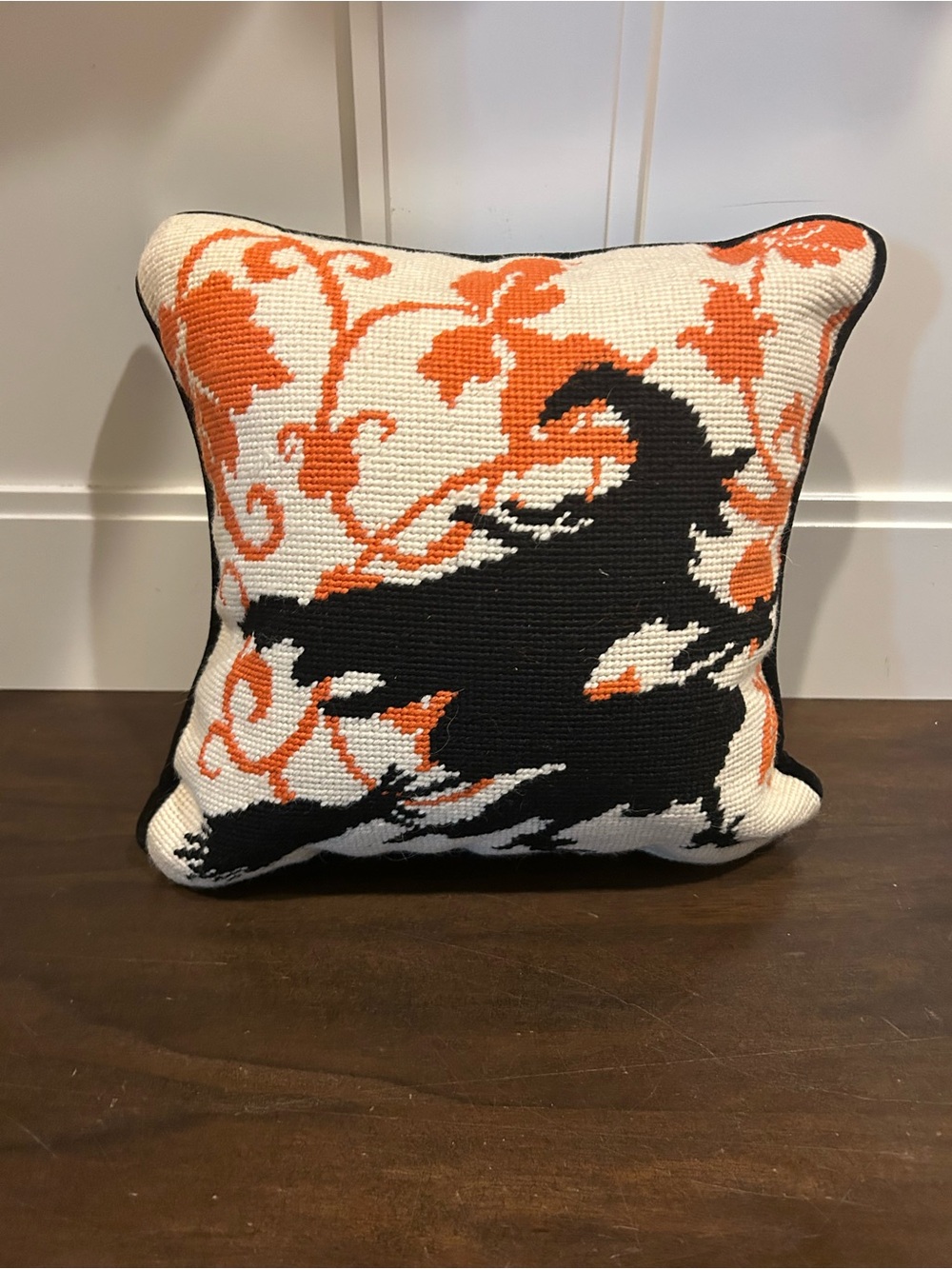 Decorative Black and Orange Witch 🧙Needlepoint Throw Pillow